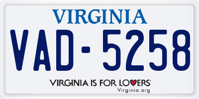 VA license plate VAD5258