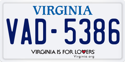 VA license plate VAD5386