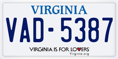 VA license plate VAD5387