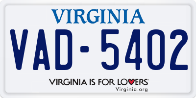 VA license plate VAD5402