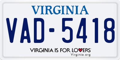 VA license plate VAD5418