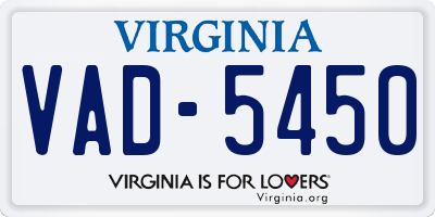 VA license plate VAD5450
