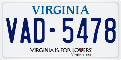 VA license plate VAD5478