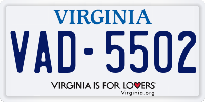 VA license plate VAD5502