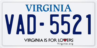 VA license plate VAD5521