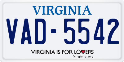 VA license plate VAD5542