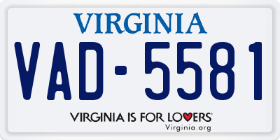 VA license plate VAD5581