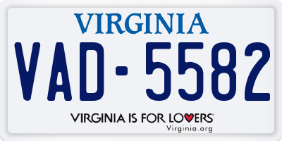VA license plate VAD5582