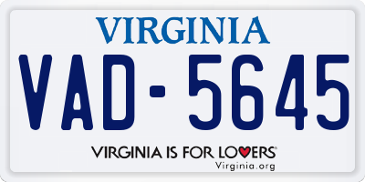 VA license plate VAD5645