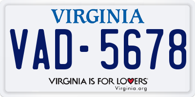 VA license plate VAD5678