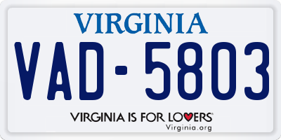 VA license plate VAD5803