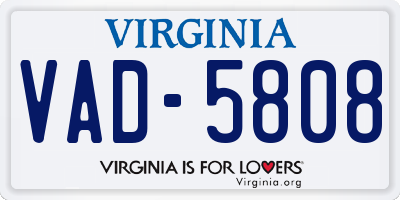 VA license plate VAD5808