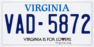 VA license plate VAD5872