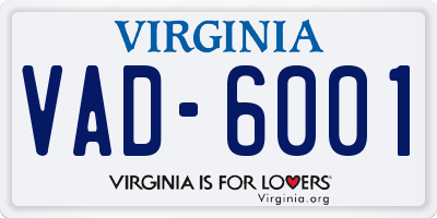 VA license plate VAD6001