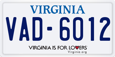 VA license plate VAD6012