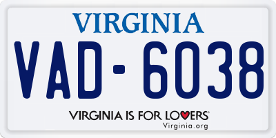 VA license plate VAD6038