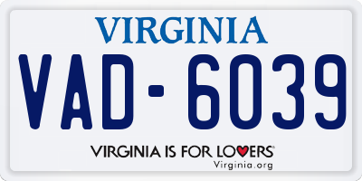 VA license plate VAD6039