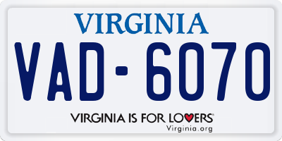 VA license plate VAD6070