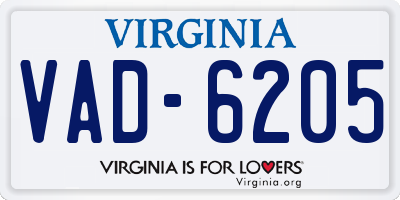 VA license plate VAD6205