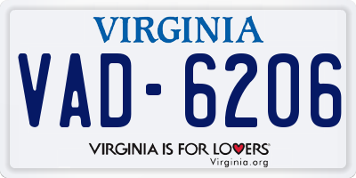 VA license plate VAD6206