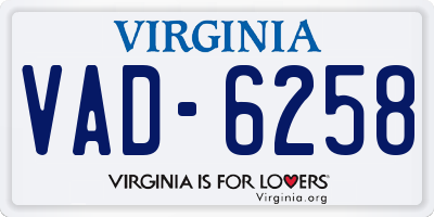 VA license plate VAD6258