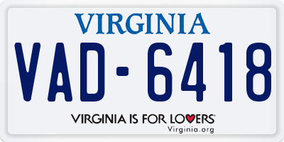 VA license plate VAD6418