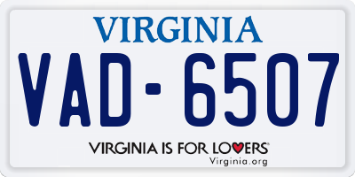 VA license plate VAD6507