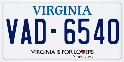VA license plate VAD6540