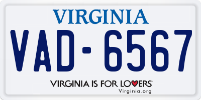 VA license plate VAD6567