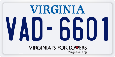 VA license plate VAD6601