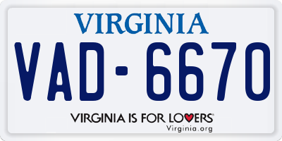VA license plate VAD6670