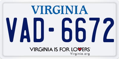 VA license plate VAD6672
