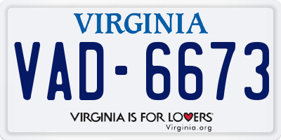 VA license plate VAD6673