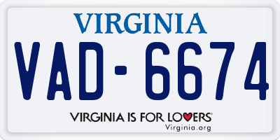 VA license plate VAD6674