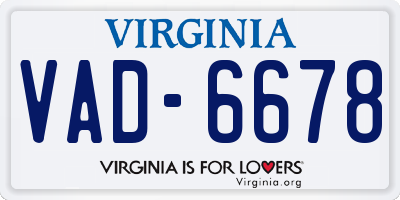 VA license plate VAD6678