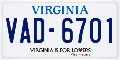 VA license plate VAD6701