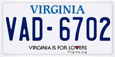 VA license plate VAD6702