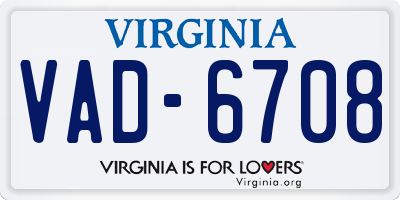 VA license plate VAD6708