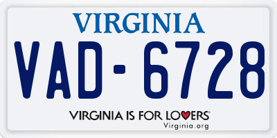 VA license plate VAD6728