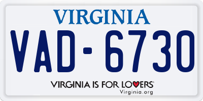 VA license plate VAD6730