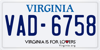 VA license plate VAD6758