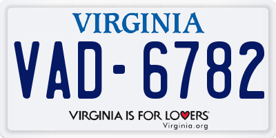 VA license plate VAD6782