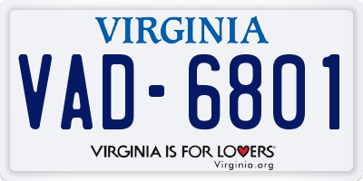 VA license plate VAD6801