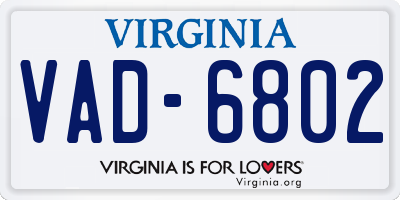 VA license plate VAD6802