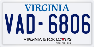 VA license plate VAD6806