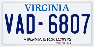 VA license plate VAD6807