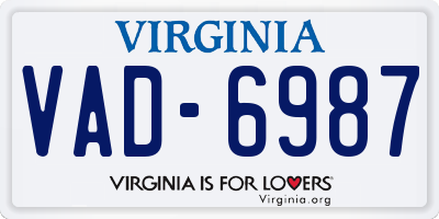 VA license plate VAD6987