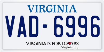 VA license plate VAD6996