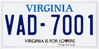 VA license plate VAD7001