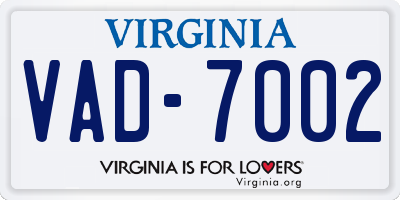 VA license plate VAD7002